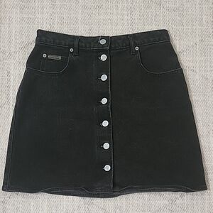 Black Denim Button-Front Skirt